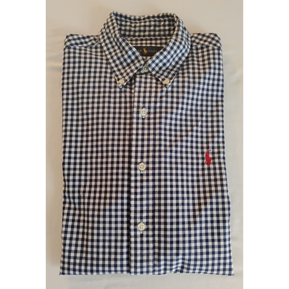Ralph Lauren Button Down Shirt Men's Gingham Slim Fit Navy White Red Pony sz S/M